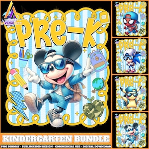 4 Designs Pre-K Png Bundle, Cartoon Pre-K Png, Cute Cartoon Characters, Teacher Pre-K Png, School Bundle Png, Checkered Design, Digital File