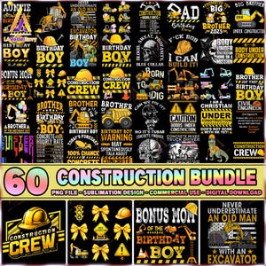 60 Files Construction Png Bundle, Boys Truck Designs, Digger Excavator, Construction Birthday Party Clipart, Commercial Use, Digital File