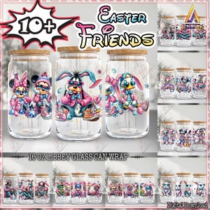18 Designs Easter For 16oz Libbey Glass Can Wrap Png, Horror Characters, Cartoon Friends, Easter Day Png, Rabbit Ears Png, Digital Download
