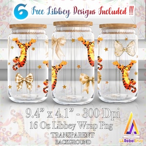 Funny Tiger Png, Coquette Bow Png, Mother Day Png, 16oz Libbey Glass Can Wrap Png, Cartoon 16oz Template Png, Watercolor Png, Digital File