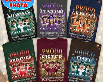 Custom Photo Proud Family Of A 2026 Graduate Tee, Vintage Family Matching Graduation T-shirt, Personalized Class Of 2026 Tee, Graduation Tee