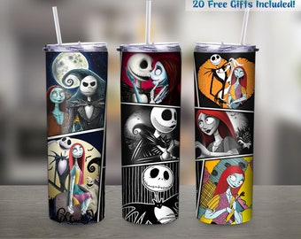 Horror Cartoon 20oz Skinny Tumbler Sublimation Design, Halloween Tumbler Straight And Tapered Wrap Png, Instant Digital Download PNG