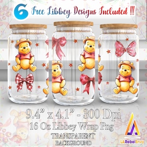 Funny Bear Png, Coquette Bow Png, Mother Day Png, 16oz Libbey Glass Can Wrap Png, Cartoon 16oz Template Png, Watercolor Png, Digital File
