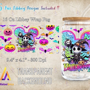 Jack Halloween 16oz Libbey Glass Can Wrap Png, Cartoon 16oz Tumbler Template Png, Funny Cartoon Png, Halloween Png, Digital Download