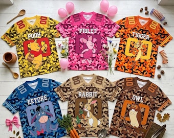 Winnie The Pooh Football Jersey, Pooh Piglet Tigger Eeyore Rabbit Owl Custom Football Shirt, Personalized Gift For Kids Disney