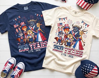 Camiseta de Zootopia, camiseta patriótica de Nick Wilde y Judy Hopps, camiseta de los 250 años de Estados Unidos, conjunto familiar a juego para las vacaciones de Disney del 4 de julio, camiseta Y2K