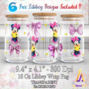 Cute Mouse Coquette Bow Png, Dzień Matki Png, 16oz Libbey Glass Can Wrap Png, Cartoon 16oz Template Png, Glitter Png, Digital Download