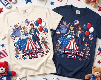 Patriotic Cinderella America 250 Shirt, Disney Princess Family Vacation July 4th Matching Tee