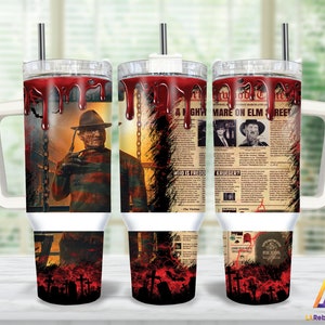 Movies Characters 40oz Tumbler Wrap Png, Horror Characters 2 pieces 40 oz Tumbler Png, Horror Newspaper Tumbler 40oz Png Sublimation Designs