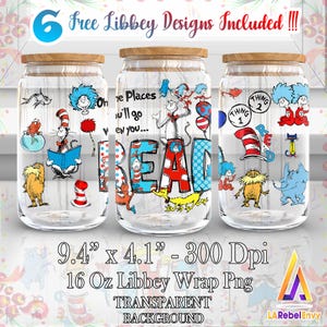 Reading Day For Design 16oz Libbey Glass Can Wrap Png, Cartoon Character Png, Read Across America Vibes Png, Teacher Gift Png, Digital File