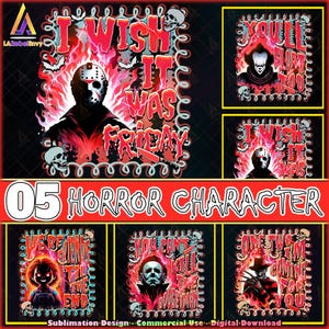 Horror Spooky Silhouette PNG Bundle, Love Horror Movies, Horror Quotes Png, Horror Halloween Shirt Template Png, Png Format, Digital File