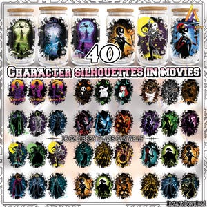 40 Designs Character Silhouettes In Movies For 16oz Libbey Glass Can Wrap Png, Cartoon Character, Horror Character, Digital Download