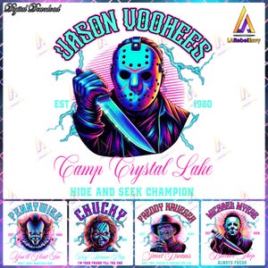 5 Designs Horror Png Bundle, Neon Color Design Png, Love Horror Movies, Scary Movies Png Bundle, Horror Shirt Template Png, Digital File