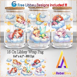 Cute Princess Png, 16 oz Libbey Glass Can Wrap Png, Princess 16oz Tumbler Wrap, Sleeping Princess On Cloud Png, Commercial Use, Digital File