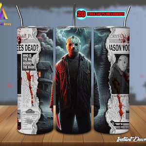 Horror Friday 20 oz Skinny Tumbler Sublimation Designs Png, Horror For Straight/Tapered Wrap Png, Horror Newspaper Png, Digital Download