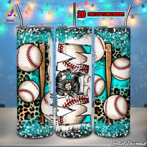 Sports Mom 20oz Skinny Tumbler Sublimation Designs For Straight And Tapered Wrap Png, Baseball Mom Png, Leopard Skin Png, Digital File