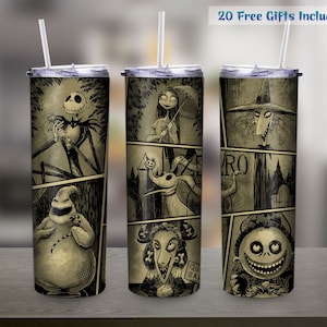 Horror Cartoon 20oz Skinny Tumbler Sublimation Design, Halloween Tumbler Straight And Tapered Wrap Png, Instant Digital Download PNG