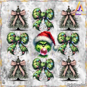 Green Guy Christmas Blowing Bubble Png, Christmas Bow, Coquette Bow Png, Christmas Shirt Template Png, Retro Christmas Png, Digital Download