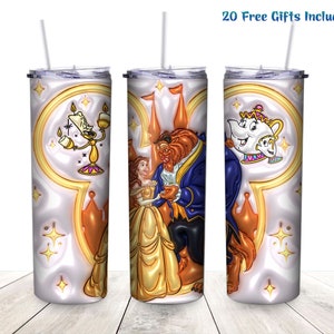 3D Inflatable Design Cartoon Princess Character 20oz Skinny Tumbler Sublimation Straight/Tapered Wrap Png, Princess Puff Tumbler Wrap PNG