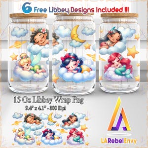 Cute Princess Png, 16 oz Libbey Glass Can Wrap Png, Princess 16oz Tumbler Wrap, Sleeping Princess On Cloud Png, Commercial Use, Digital File