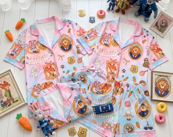 Pijamas de Zootopia, conjunto de pijamas de Zootopia personalizado, pijamas familiares a juego de Judy Hopps y Nick Wilde, regalo de ropa de dormir de Disney Zootopia
