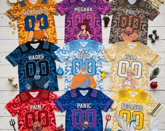 Disney Hercules Family Jersey, Personalized Hercules Megara Hades Matching Football Shirt, Custom Disney Vacation Outfit