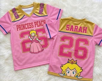 Princess Peach Football Jersey, Personalized Super Mario Jersey, Custom Name Number Jersey, Nintendo Birthday Gift, Girls Game Day Jersey