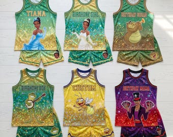 The Princess and the Frog Family Jersey Set, Personalized Tiana Disney Princess Matching Basketball Outfit, Custom Family Vacation Jerseys