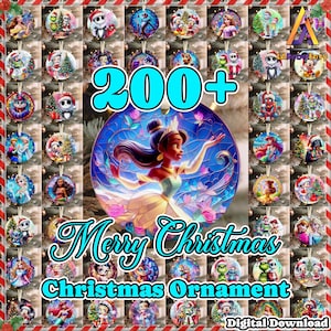 Plus de 200 fichiers dessin animé ornement de Noël PNG, sublimation dessins Png, ornement rond de Noël PNG Bundle, Noël tendance, téléchargement numérique