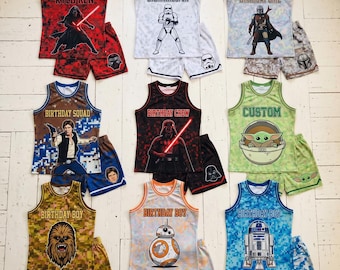 Star Wars Family Vacation Jersey Set, Personalized Baby Yoda Mandalorian Darth Vader Basketball Outfit, Disney Matching jerseys