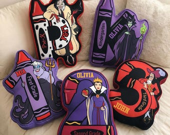 Almohada personalizada con números de villanos de Disney, Maléfica, Úrsula, Cruella, Reina Malvada, Capitán Garfio, Regalo de cumpleaños personalizado