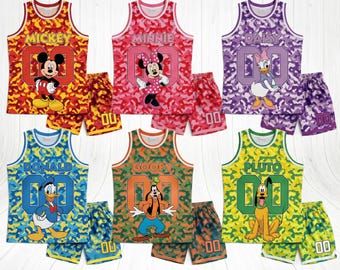 Mickey Mouse Family Vacation Jersey Set 2026, Disney Matching Basketball Outfit, Personalized Mickey Minnie Family Trip Shirts