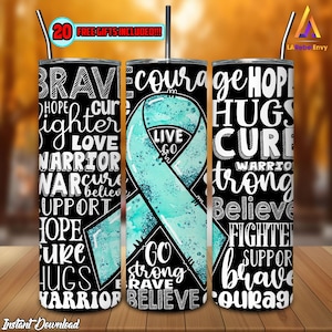 Ovarian Cancer Awareness 20oz Skinny Tumbler Sublimation Design Png, Awareness Straight/Tapered Wrap Png, Mental Health Png, Digital File
