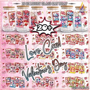 23 Files Cartoon Valentine's Day For 16oz Libbey Glass Can Wrap Png, 16oz Tumbler Wraps, Cartoon Character, Valentine Vibes, Digital File