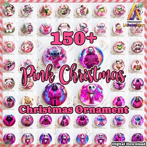 Plus de 150 fichiers ornement de Noël rose PNG, sublimation dessins Png, ornement rond de Noël Png Bundle, Noël tendance Png, téléchargement numérique
