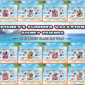 18 Designs Summer Vacation Bundle For 16oz Libbey Glass Can Wrap Png, Cute Cartoon, Funny Cartoon, Summer 16oz Tumbler Template,Digital File
