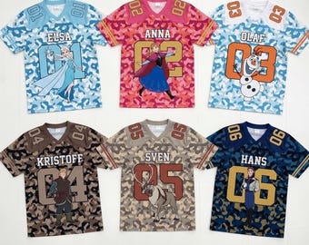 Frozen Family Football Jersey, Personalized Elsa Anna Olaf Matching Disney Vacation Shirt, Custom Frozen Birthday Outfit