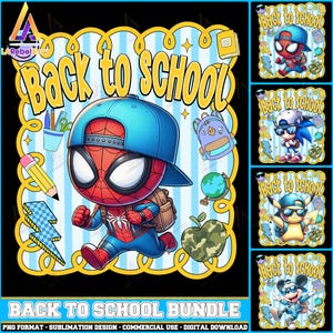 4 Designs Back To School Png Bundle, Happy Back To School Png Bundle, Cute Cartoon Back To School, Student Png, School Bundle, Digital File