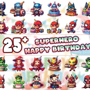 26 Super Hero Character Birthday Designs Png, Birthday Png Bundle, Super Hero Characters Png Bundle, Png Format, Instant Digital Download