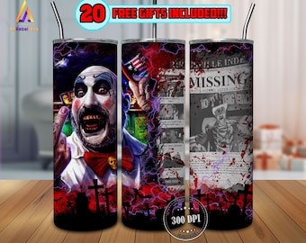 Horror Movies Characters 20oz Skinny Tumbler Sublimation Design, Halloween Tumbler Straight/Tapered Wrap Png, Instant Digital Download PNG