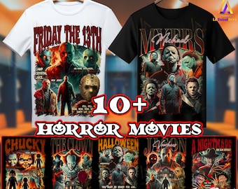 14 Designs Horror Halloween Png, Love Horror Movies, Scary Movies Png Bundle, Halloween Shirt Template Png, Png Format, Digital Download