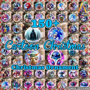 Plus de 150 fichiers ornement de Noël de dessin animé PNG, sublimation dessins Png, ornement rond de Noël PNG Bundle, Noël tendance Png, fichier numérique