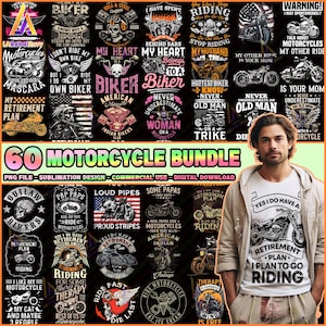 60 Dateien Motorrad PNG Bundle, Streetwear Motorrad Biker, Biker Grafik, Motorradclub Shirt Design Png, kommerzielle Nutzung, digitale Datei