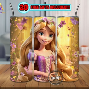 Niedliches Prinzessin 20 Unzen Skinny Tumbler Sublimationsdesign, Prinzessin Straight und Tapered Tumbler Wrap Png, Floral Png, sofortiger digitaler Download