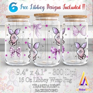 Cute Pig Png, Coquette Bow Png, Mother Day Png, 16oz Libbey Glass Can Wrap Png, Cartoon 16oz Template Png, Watercolor Png, Digital File