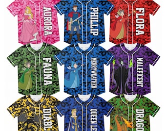 Sleeping Beauty Baseball Jersey Custom Name Shirt, Aurora Maleficent Flora Fauna Merryweather Disney Princess Birthday Gift