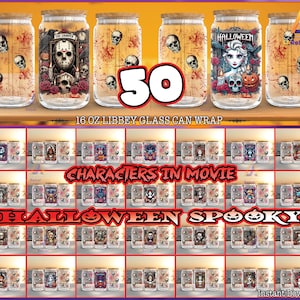50 Designs Halloween Spooky For 16oz Libbey Glass Can Wrap Png, Princess Spooky Png, Halloween 16oz Tumbler Template Png, Digital Download