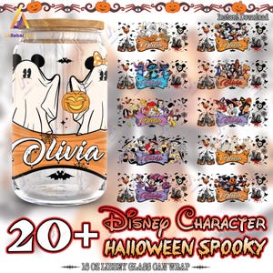 22 Designs Funny Halloween For 16oz Libbey Glass Can Wrap Png, Cartoon Characters Png, Halloween 16oz Tumbler Template Png, Digital Download