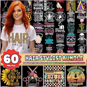 60 Files Hair Stylist PNG Bundle, Hairdresser Png, Barber Shirt Design, Hair Hustler, Best Hair Stylist Ever, Commercial Use, Digital File