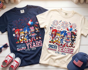 Sonic The Hedgehog Shirt, Sonic Tails Knuckles Shadow Amy Rose Tee, America 250 Years Shirt, Patriotic 4th Of July Kids Shirt, Y2k Shirt